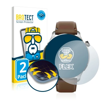 Parte frontale di una confezione del prodotto con il logo del marchio BROTECT. Accanto è raffigurato il dispositivo Huami Amaz