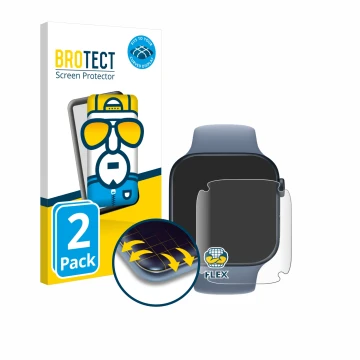 Parte frontale di una confezione del prodotto con il logo del marchio BROTECT. Accanto è raffigurato il dispositivo Apple Watc