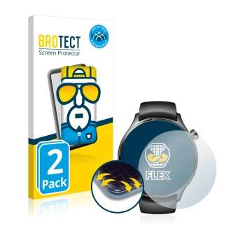 Parte frontale di una confezione del prodotto con il logo del marchio BROTECT. Accanto è raffigurato il dispositivo Xiaomi Wat