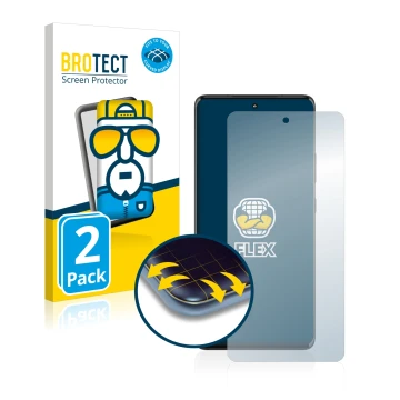 Parte frontale di una confezione del prodotto con il logo del marchio BROTECT. Accanto è raffigurato il dispositivo Motorola E