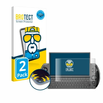 Parte frontale di una confezione del prodotto con il logo del marchio BROTECT. Accanto è raffigurato il dispositivo GPD Win 4 