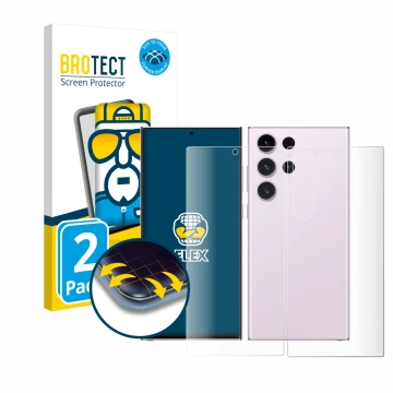 Parte frontale di una confezione del prodotto con il logo del marchio BROTECT. Accanto è raffigurato il dispositivo Samsung Ga