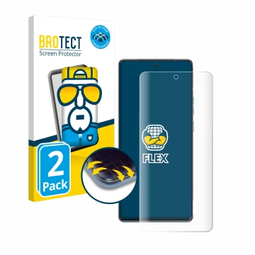 Parte frontale di una confezione del prodotto con il logo del marchio BROTECT. Accanto è raffigurato il dispositivo Motorola E