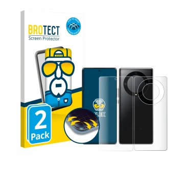 Parte frontale di una confezione del prodotto con il logo del marchio BROTECT. Accanto è raffigurato il dispositivo Honor Magi