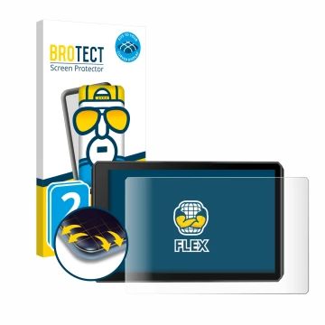 Parte frontale di una confezione del prodotto con il logo del marchio BROTECT. Accanto è raffigurato il dispositivo Garmin zum