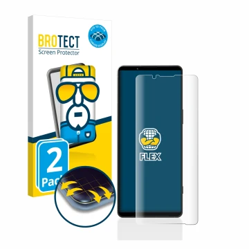 Parte frontale di una confezione del prodotto con il logo del marchio BROTECT. Accanto è raffigurato il dispositivo Sony Xperi