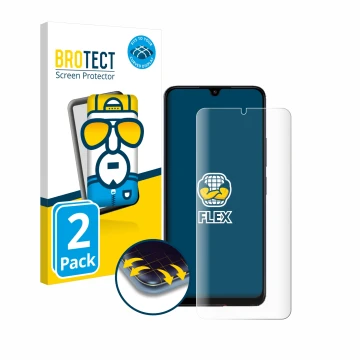 Parte frontale di una confezione del prodotto con il logo del marchio BROTECT. Accanto è raffigurato il dispositivo Xiaomi Poc