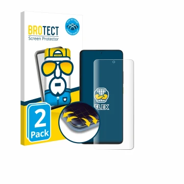 Parte frontale di una confezione del prodotto con il logo del marchio BROTECT. Accanto è raffigurato il dispositivo Xiaomi Poc