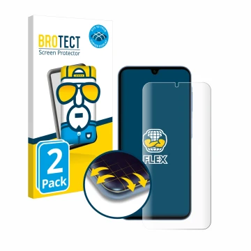 Parte frontale di una confezione del prodotto con il logo del marchio BROTECT. Accanto è raffigurato il dispositivo Samsung Ga