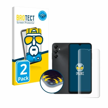 Parte frontale di una confezione del prodotto con il logo del marchio BROTECT. Accanto è raffigurato il dispositivo Samsung Ga