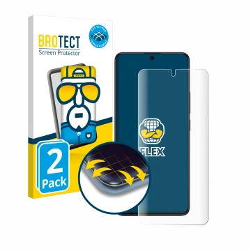 Parte frontale di una confezione del prodotto con il logo del marchio BROTECT. Accanto è raffigurato il dispositivo Xiaomi Red