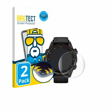 Parte frontale di una confezione del prodotto con il logo del marchio BROTECT. Accanto è raffigurato il dispositivo Garmin Des