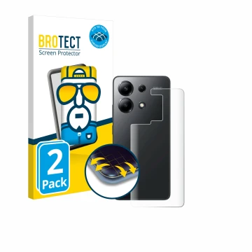 Parte frontale di una confezione del prodotto con il logo del marchio BROTECT. Accanto è raffigurato il dispositivo Xiaomi Red