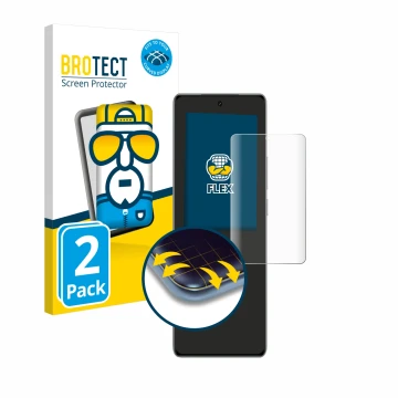 Parte frontale di una confezione del prodotto con il logo del marchio BROTECT. Accanto è raffigurato il dispositivo realme GT 