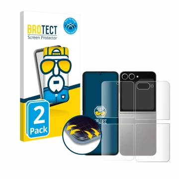 Parte frontale di una confezione del prodotto con il logo del marchio BROTECT. Accanto è raffigurato il dispositivo Samsung Ga