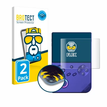 Parte frontale di una confezione del prodotto con il logo del marchio BROTECT. Accanto è raffigurato il dispositivo Anbernic R