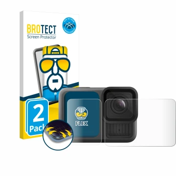 Parte frontale di una confezione del prodotto con il logo del marchio BROTECT. Accanto è raffigurato il dispositivo GoPro Hero