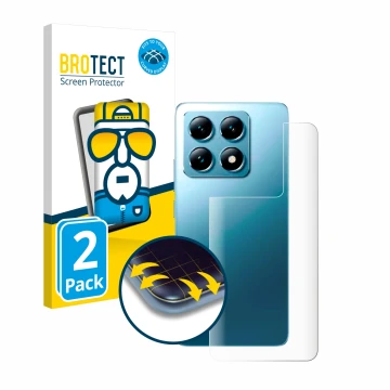 Parte frontale di una confezione del prodotto con il logo del marchio BROTECT. Accanto è raffigurato il dispositivo Xiaomi 14T