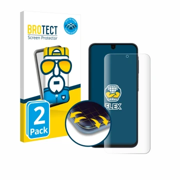 Parte frontale di una confezione del prodotto con il logo del marchio BROTECT. Accanto è raffigurato il dispositivo Samsung Ga