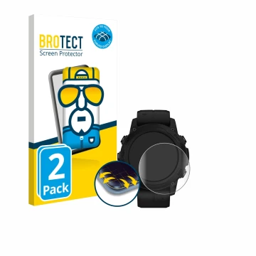 Parte frontale di una confezione del prodotto con il logo del marchio BROTECT. Accanto è raffigurato il dispositivo Garmin Des