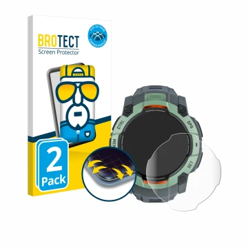 Parte frontale di una confezione del prodotto con il logo del marchio BROTECT. Accanto è raffigurato il dispositivo Garmin Ins