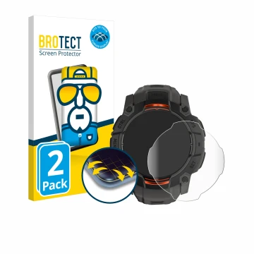 Parte frontale di una confezione del prodotto con il logo del marchio BROTECT. Accanto è raffigurato il dispositivo Garmin Ins