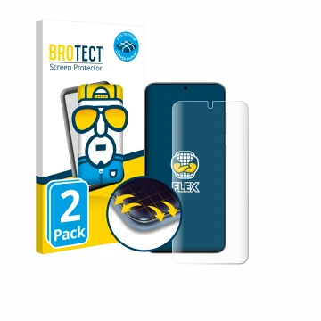 Parte frontale di una confezione del prodotto con il logo del marchio BROTECT. Accanto è raffigurato il dispositivo Samsung Ga