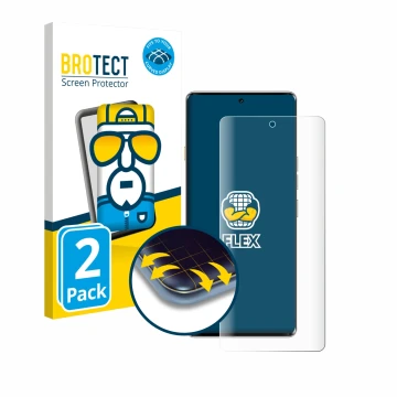 Parte frontale di una confezione del prodotto con il logo del marchio BROTECT. Accanto è raffigurato il dispositivo Tecno Camo