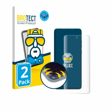 Parte frontale di una confezione del prodotto con il logo del marchio BROTECT. Accanto è raffigurato il dispositivo Motorola E