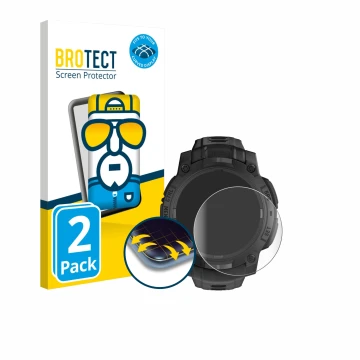 Parte frontale di una confezione del prodotto con il logo del marchio BROTECT. Accanto è raffigurato il dispositivo Garmin Ins