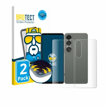 Parte frontale di una confezione del prodotto con il logo del marchio BROTECT. Accanto è raffigurato il dispositivo Sony Xperi