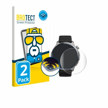 Parte frontale di una confezione del prodotto con il logo del marchio BROTECT. Accanto è raffigurato il dispositivo Huami Amaz