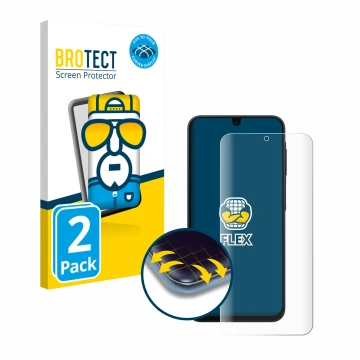 Parte frontale di una confezione del prodotto con il logo del marchio BROTECT. Accanto è raffigurato il dispositivo Samsung Ga