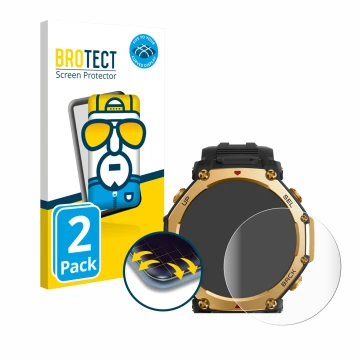 Parte frontale di una confezione del prodotto con il logo del marchio BROTECT. Accanto è raffigurato il dispositivo Huami Amaz