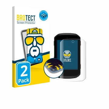 Parte frontale di una confezione del prodotto con il logo del marchio BROTECT. Accanto è raffigurato il dispositivo Garmin Edg