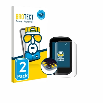 Parte frontale di una confezione del prodotto con il logo del marchio BROTECT. Accanto è raffigurato il dispositivo Garmin Edg