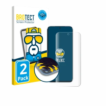 Parte frontale di una confezione del prodotto con il logo del marchio BROTECT. Accanto è raffigurato il dispositivo Tecno Pova