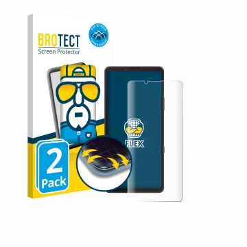 Parte frontale di una confezione del prodotto con il logo del marchio BROTECT. Accanto è raffigurato il dispositivo Sony Xperi