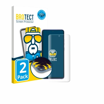 Parte frontale di una confezione del prodotto con il logo del marchio BROTECT. Accanto è raffigurato il dispositivo Motorola E