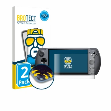 Parte frontale di una confezione del prodotto con il logo del marchio BROTECT. Accanto è raffigurato il dispositivo GPD Win 5 