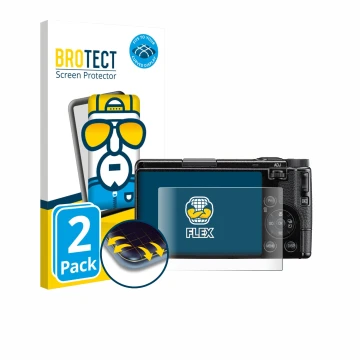 Parte frontale di una confezione del prodotto con il logo del marchio BROTECT. Accanto è raffigurato il dispositivo Ricoh GR I