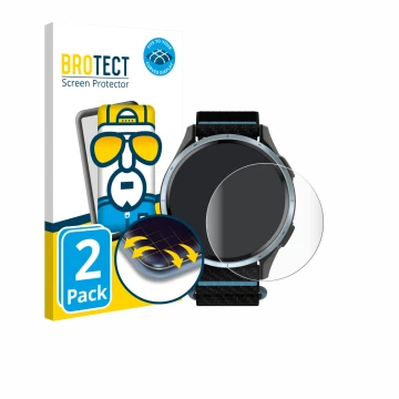 Parte frontale di una confezione del prodotto con il logo del marchio BROTECT. Accanto è raffigurato il dispositivo Garmin App