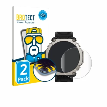 Parte frontale di una confezione del prodotto con il logo del marchio BROTECT. Accanto è raffigurato il dispositivo Huami Amaz