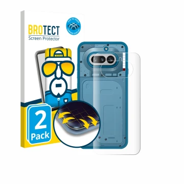 Parte frontale di una confezione del prodotto con il logo del marchio BROTECT. Accanto è raffigurato il dispositivo Nothing Ph