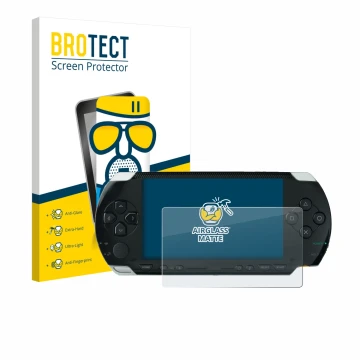 Parte frontale di una confezione del prodotto con il logo del marchio BROTECT. Accanto è raffigurato il dispositivo Sony PSP 1