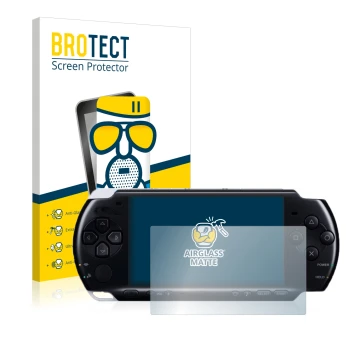 Parte frontale di una confezione del prodotto con il logo del marchio BROTECT. Accanto è raffigurato il dispositivo Sony PSP 3