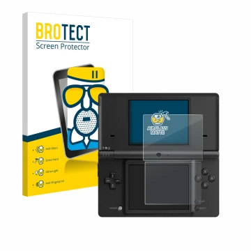 Parte frontale di una confezione del prodotto con il logo del marchio BROTECT. Accanto è raffigurato il dispositivo Nintendo D