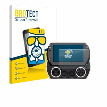 Parte frontale di una confezione del prodotto con il logo del marchio BROTECT. Accanto è raffigurato il dispositivo Sony PSP G