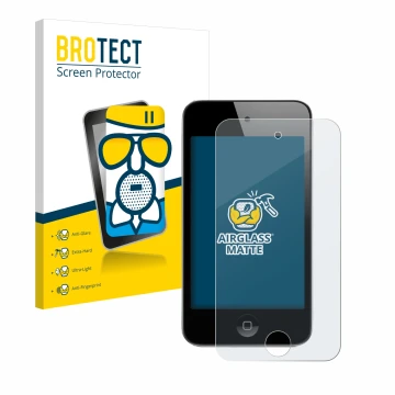 Parte frontale di una confezione del prodotto con il logo del marchio BROTECT. Accanto è raffigurato il dispositivo Apple iPod