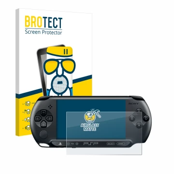 Parte frontale di una confezione del prodotto con il logo del marchio BROTECT. Accanto è raffigurato il dispositivo Sony PSP S